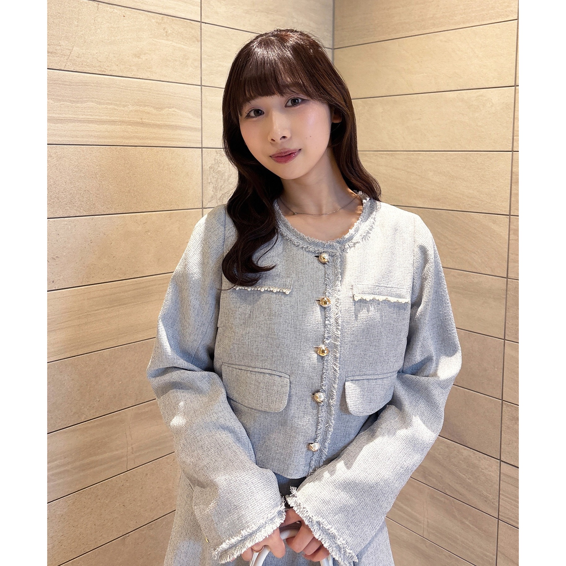 【miyabi企画】パール釦ツイードノーカラージャケット