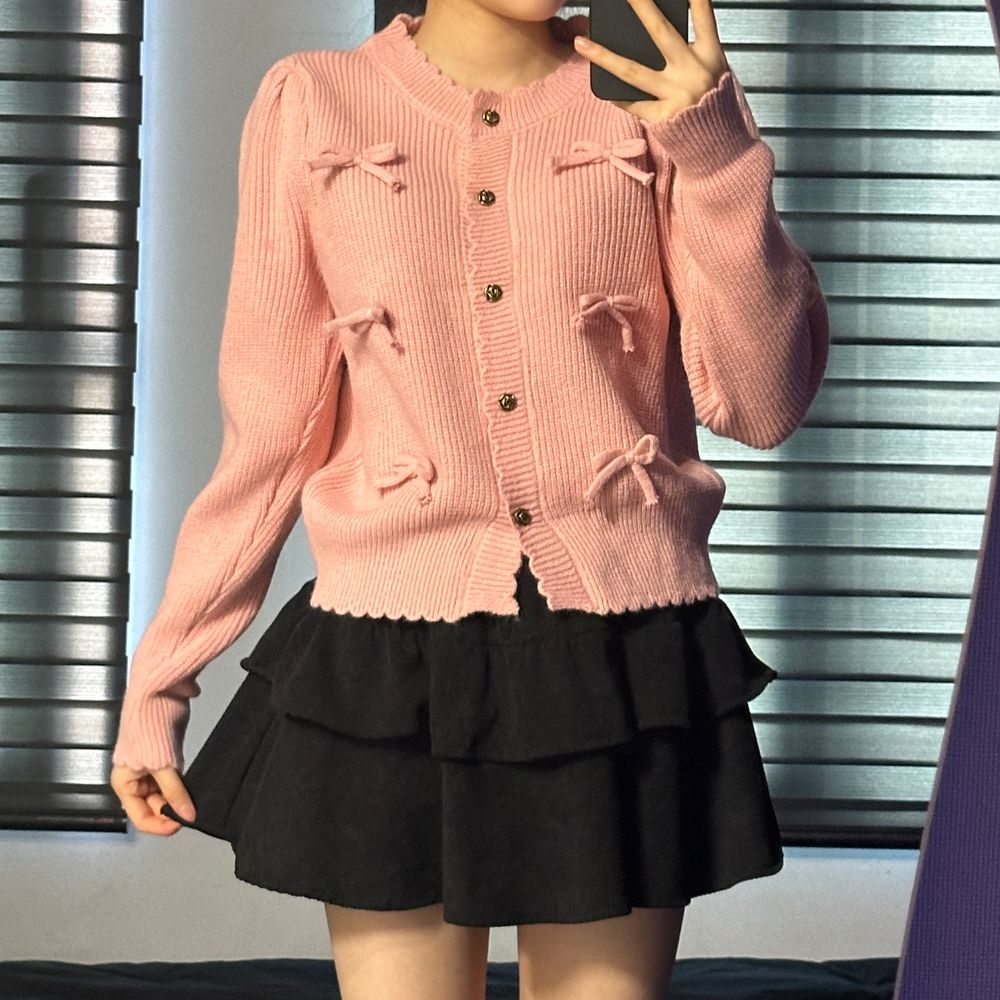 リボンポイントフリルニットカーディガン | ファッション通販