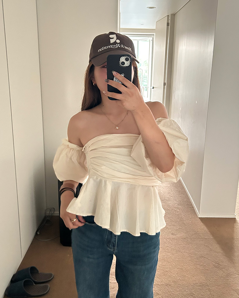 オフショルダー Dream garden tシャツ ワン肩出し オフショルダーデザイン