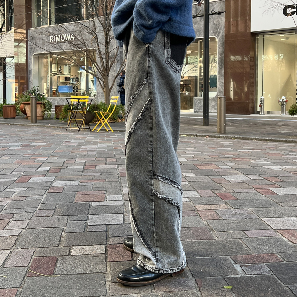 K♢194 にじいろ ユニークバイカラーデニムパンツ | ファッション通販サイト NUGU