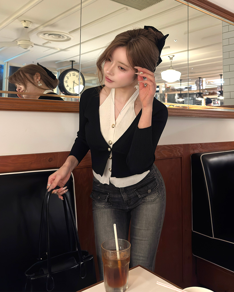 ホルターネックレイヤードカーディガン