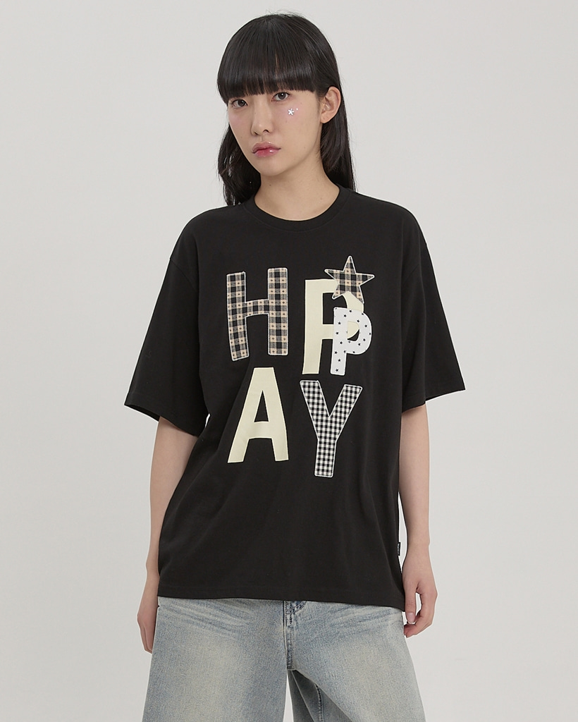 HAPPY Patchwork Half sleeve T-shirt BLACK | ファッション通販