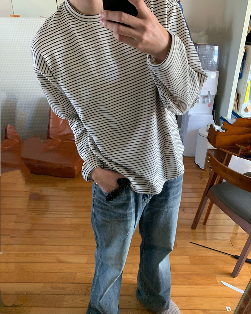 ボーダーラウンドネック長袖ニット