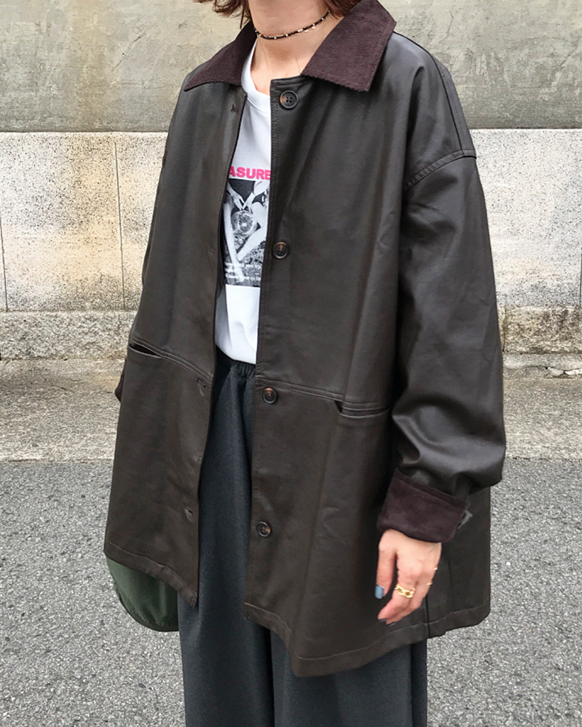 コーデュロイカラーレザーロングジャケット | ファッション通販サイト NUGU