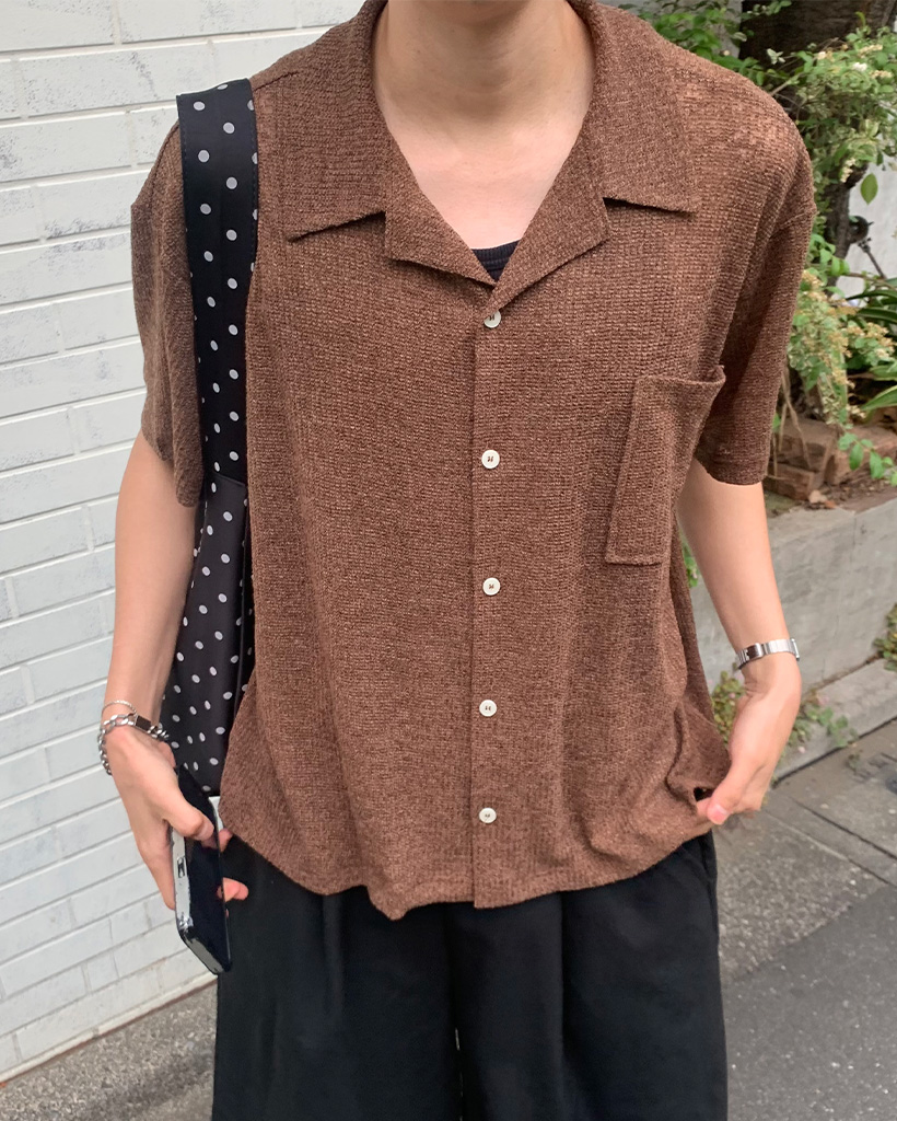ニットカラーボタン半袖シャツ