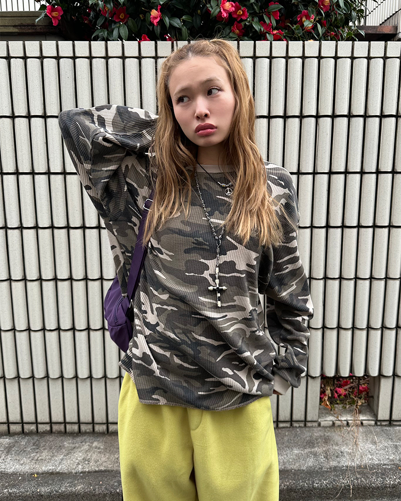 （ユニセックス）カモフラージュワッフルロングTシャツ