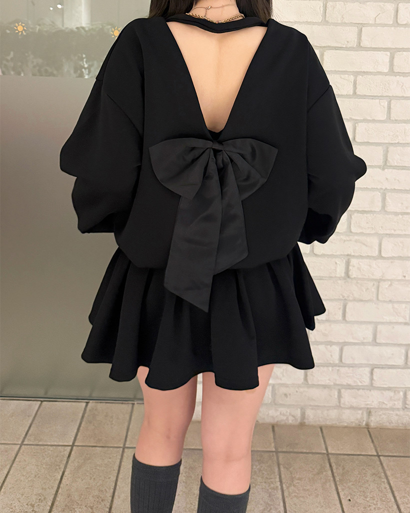 バックリボンT×プリーツスカートセット