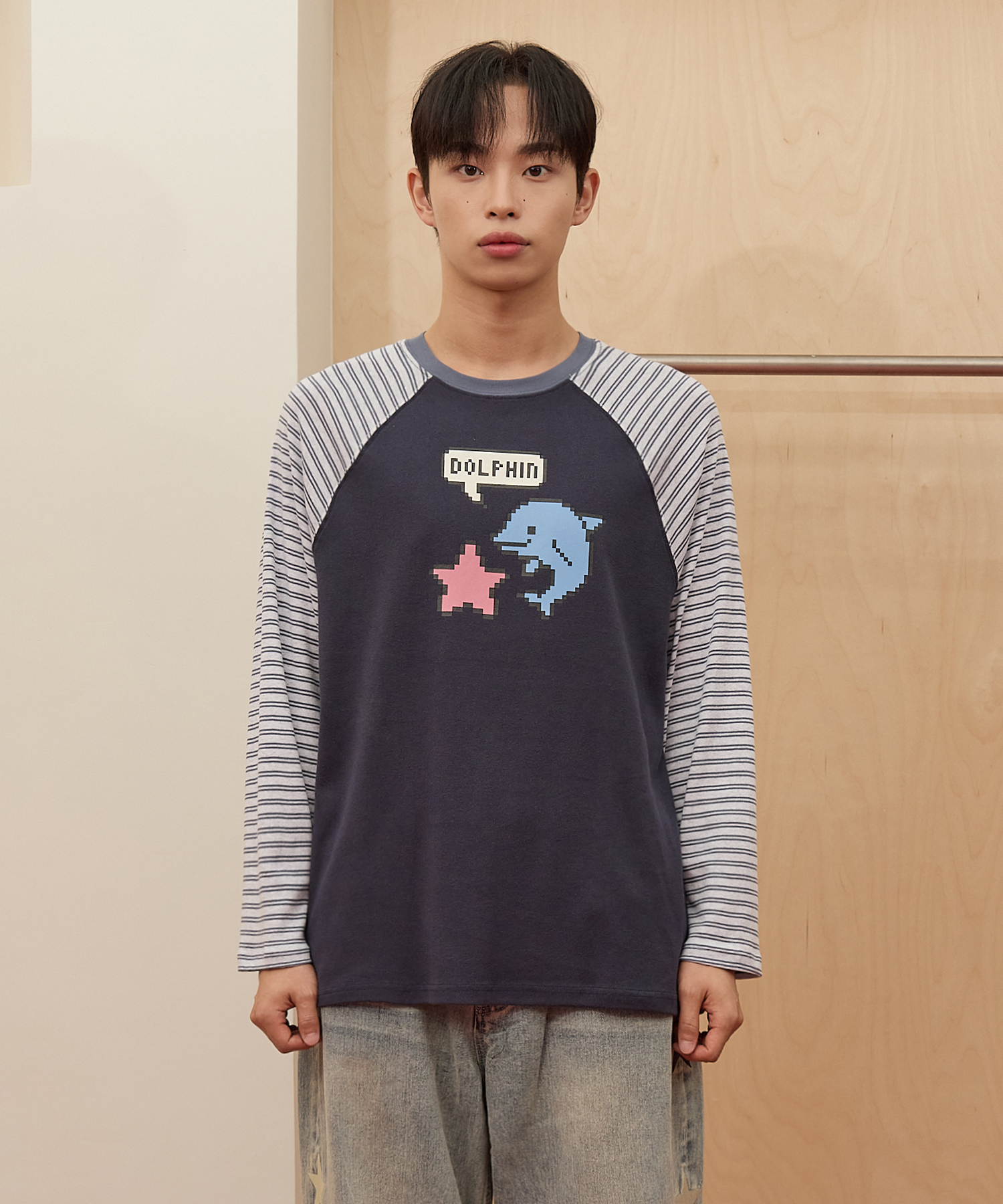 Pixel Star Dolphin Long Sleeve T-shirt NAVY | ファッション通販