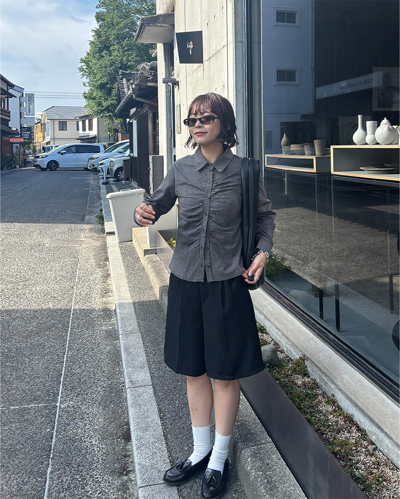 チェックシャーリングシャツ