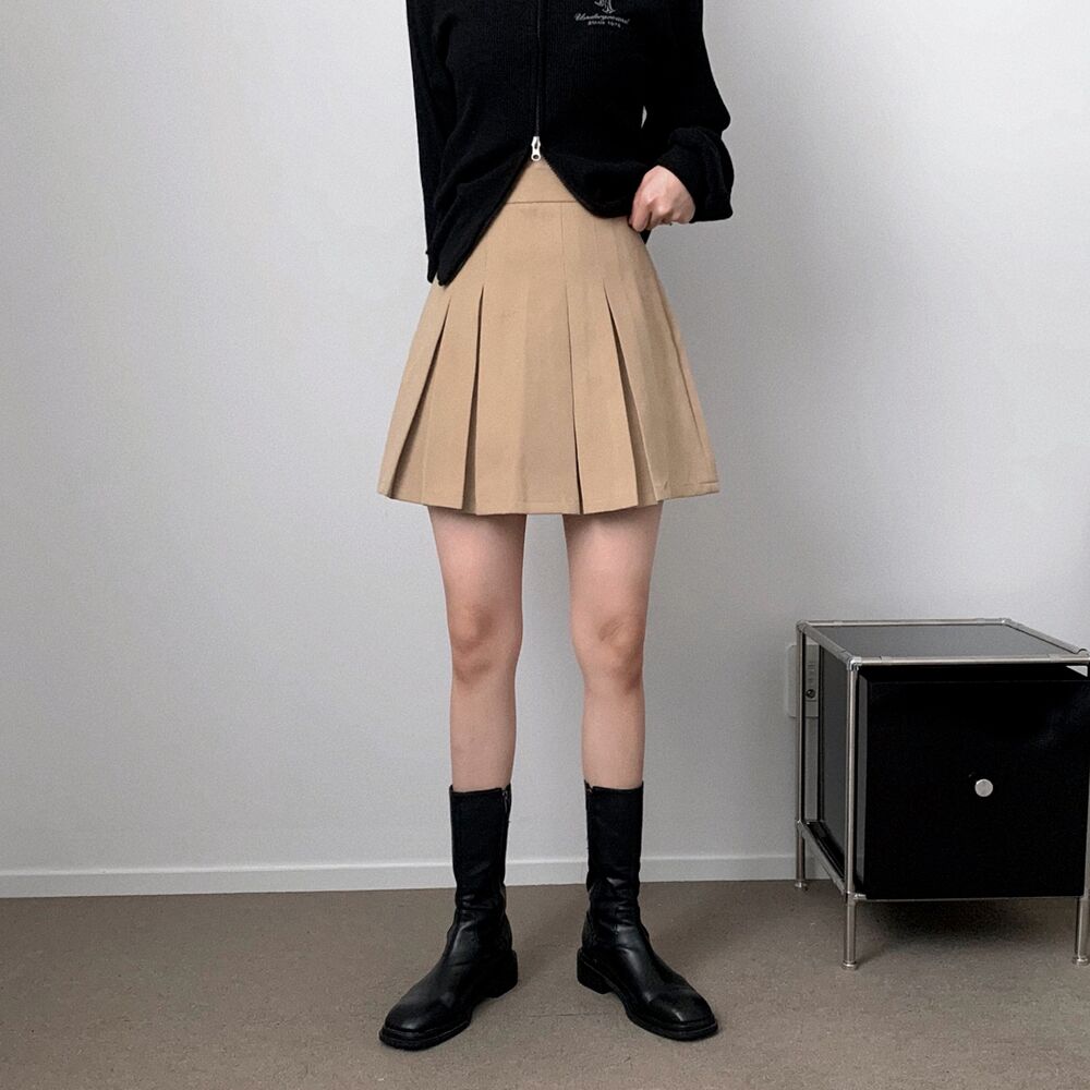 3color／~2XL]スパンインナーパンツハイウエストAラインミニプリーツ