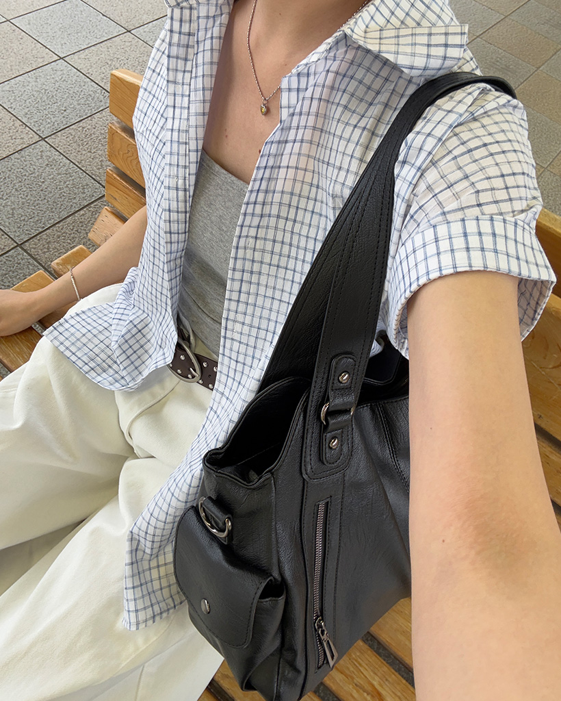 サイドポケットレザーショルダーバッグ | ファッション通販