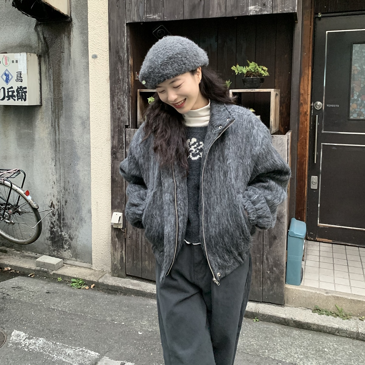 ming104/ KMRii ケムリニットパーカージャケット モヘア 裏地キルティング] 真冬着れるモヘアパーカー | ファッション通販