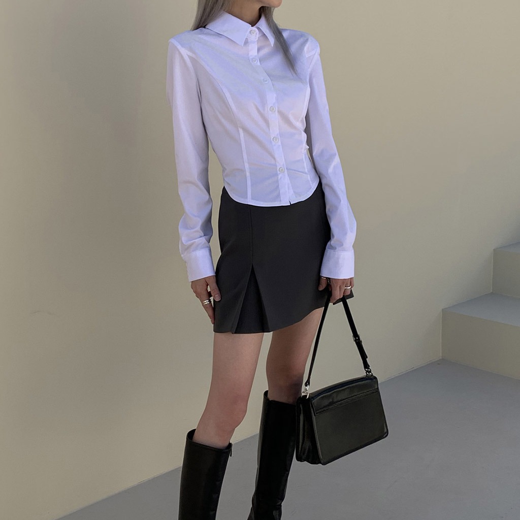 [original] Curved Hem Extended Sleeve Shirt (2TYPE)