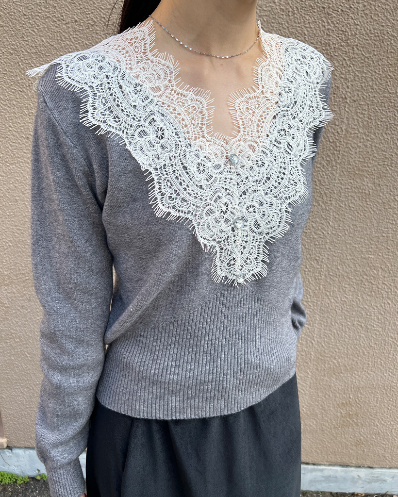 バストレースヴィンテージポイント長袖ニット