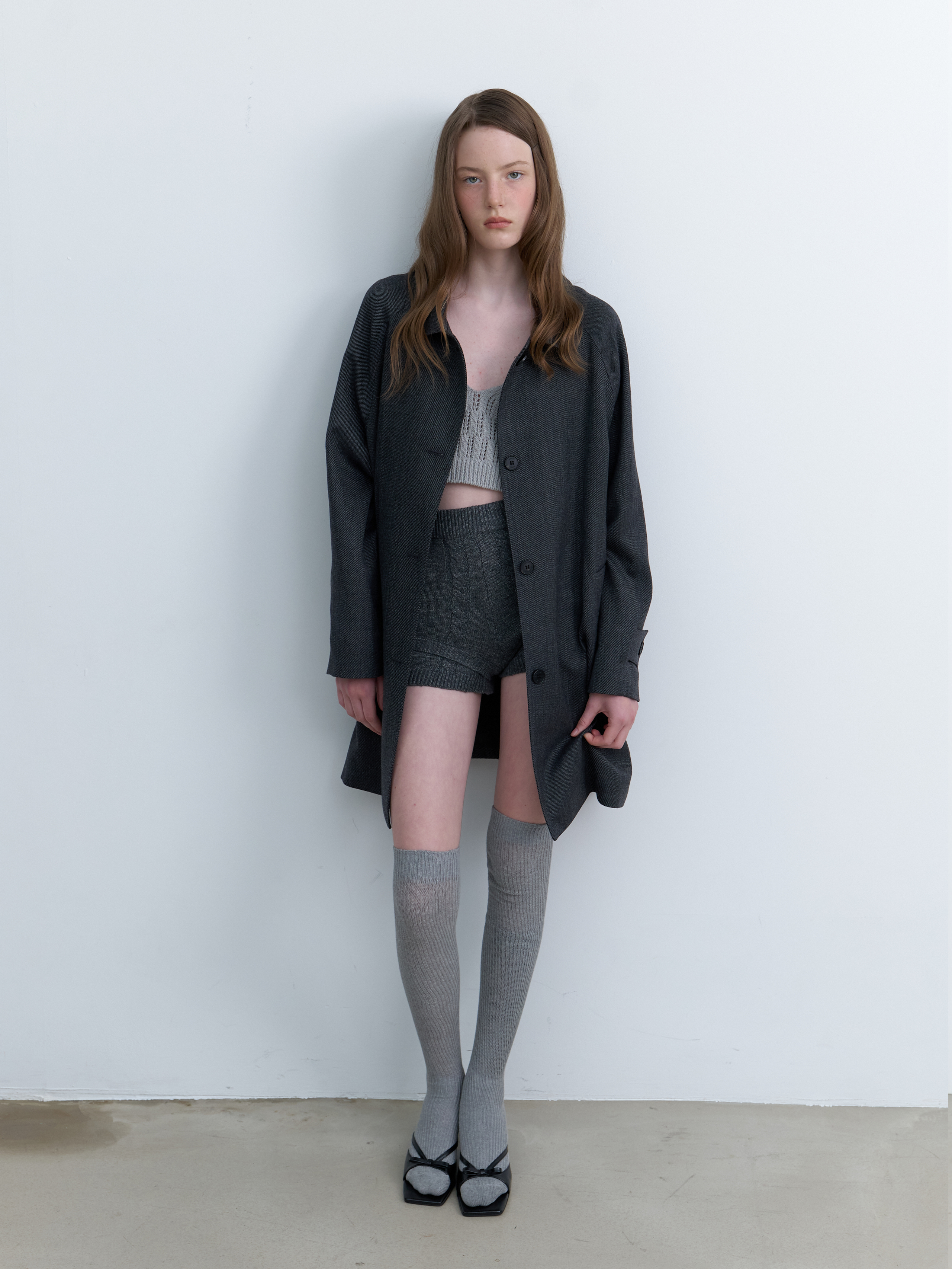 HERRINGBONE WOOL HALF COAT_GRAY | ファッション通販サイト NUGU