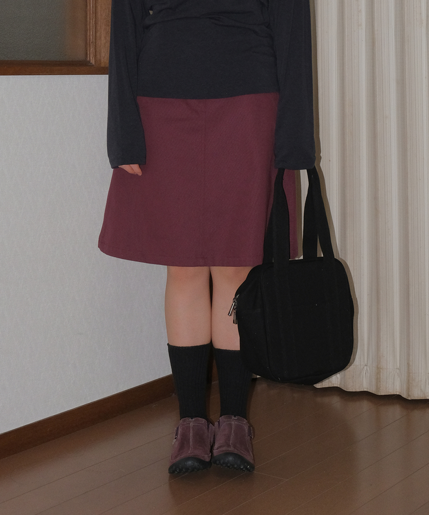 A-LINE MIDI SKIRT WINE