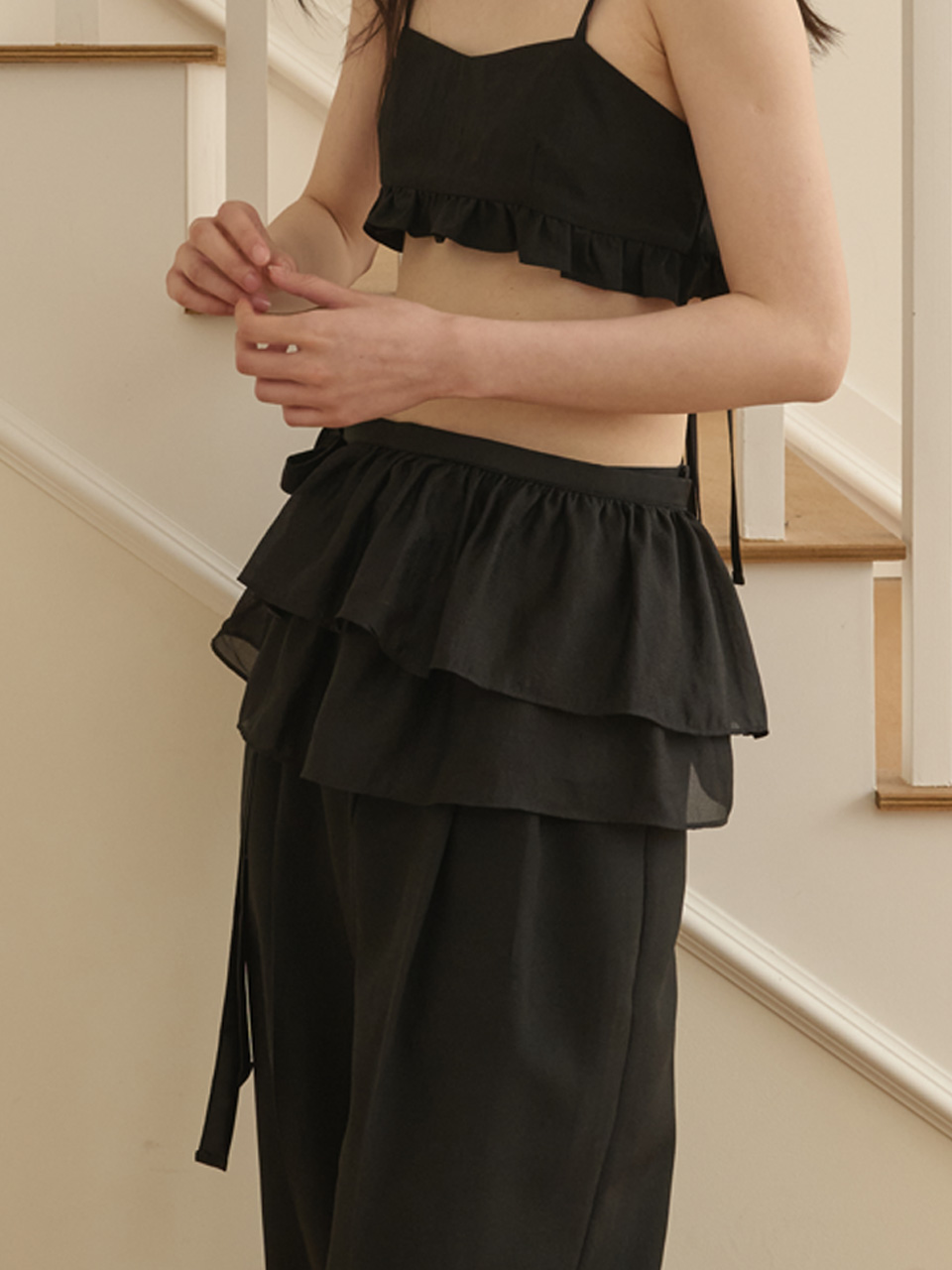 See-through Double Layered Wrap Skirt_Black | ファッション