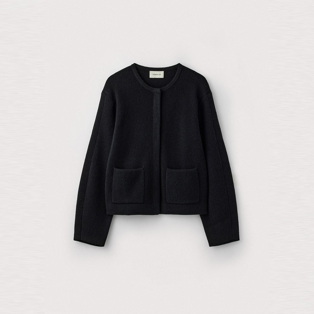Yak Blended Crew Neck Cardigan_Black