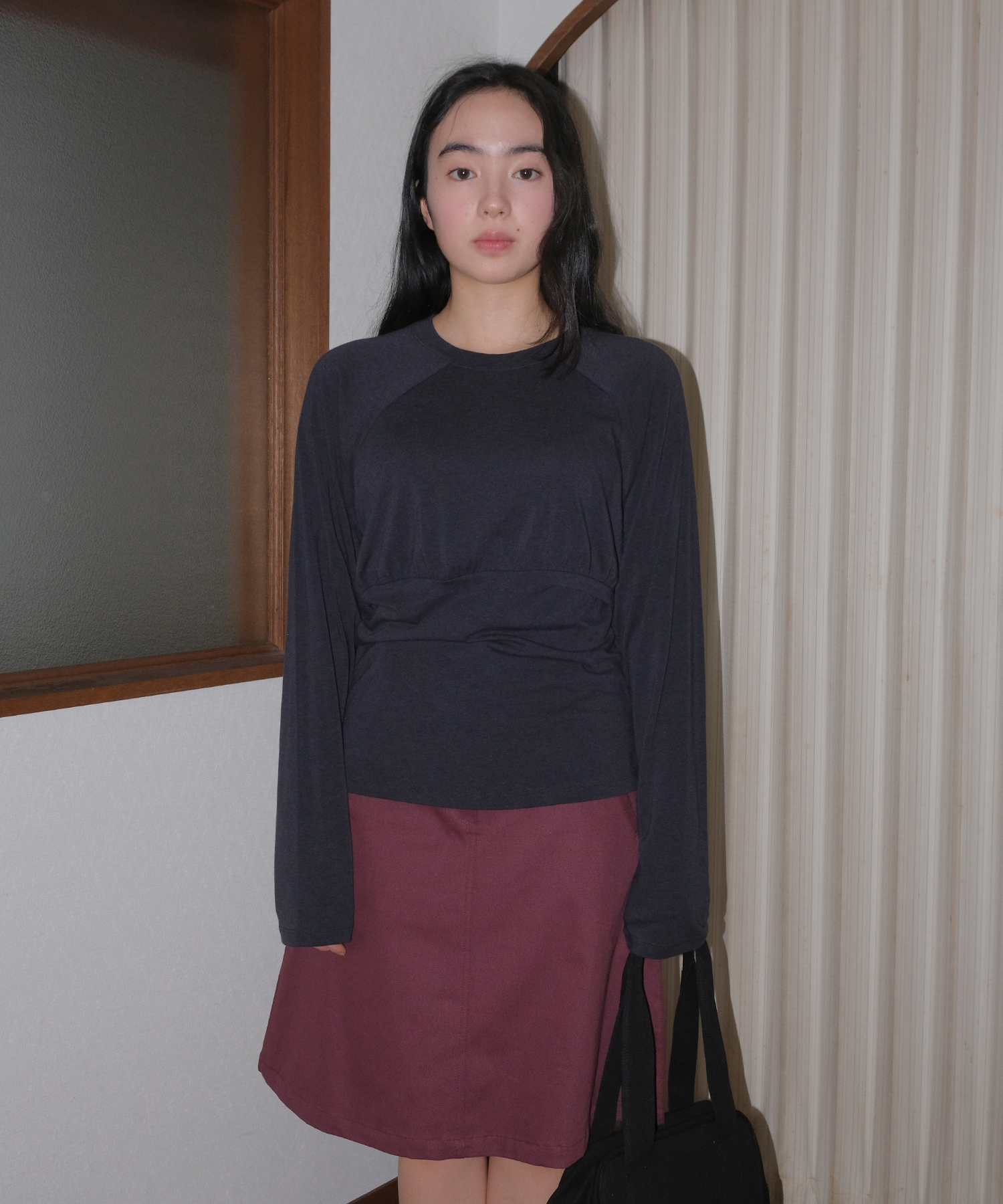 SLIM SHIRRING TEE DARK MOON