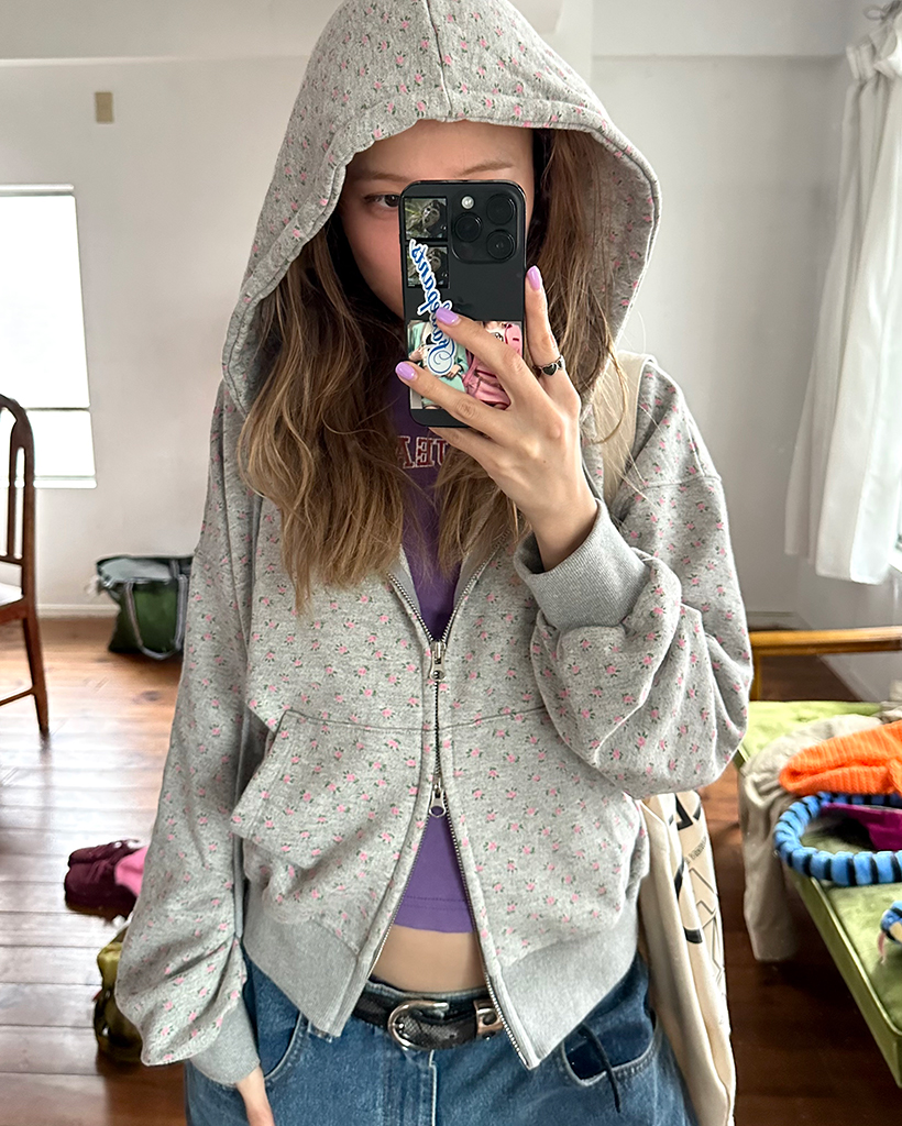 ミニフラワーダブルジップスウェットパーカー