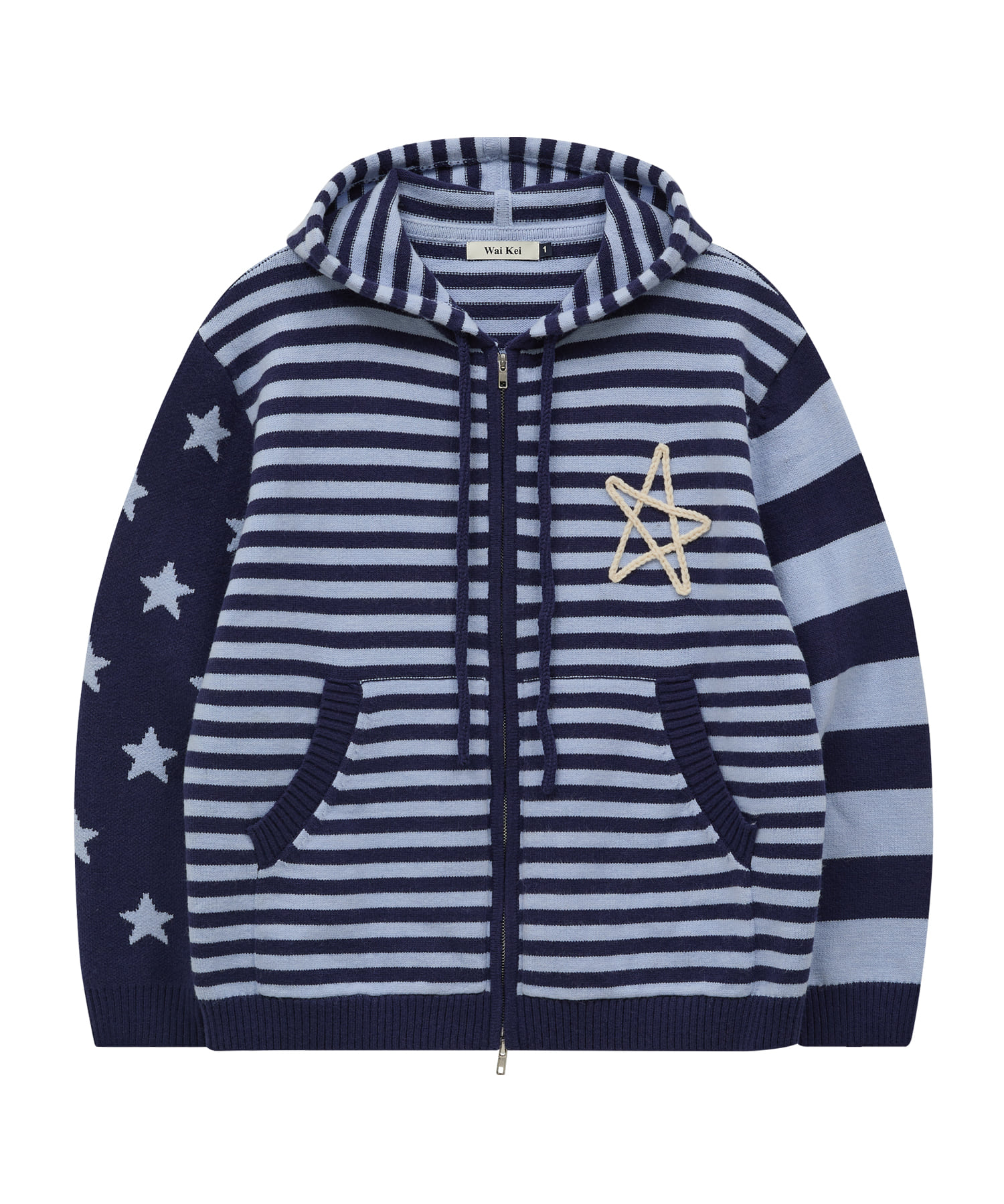 Stripe Star Hood Knit Zip Up NAVY
