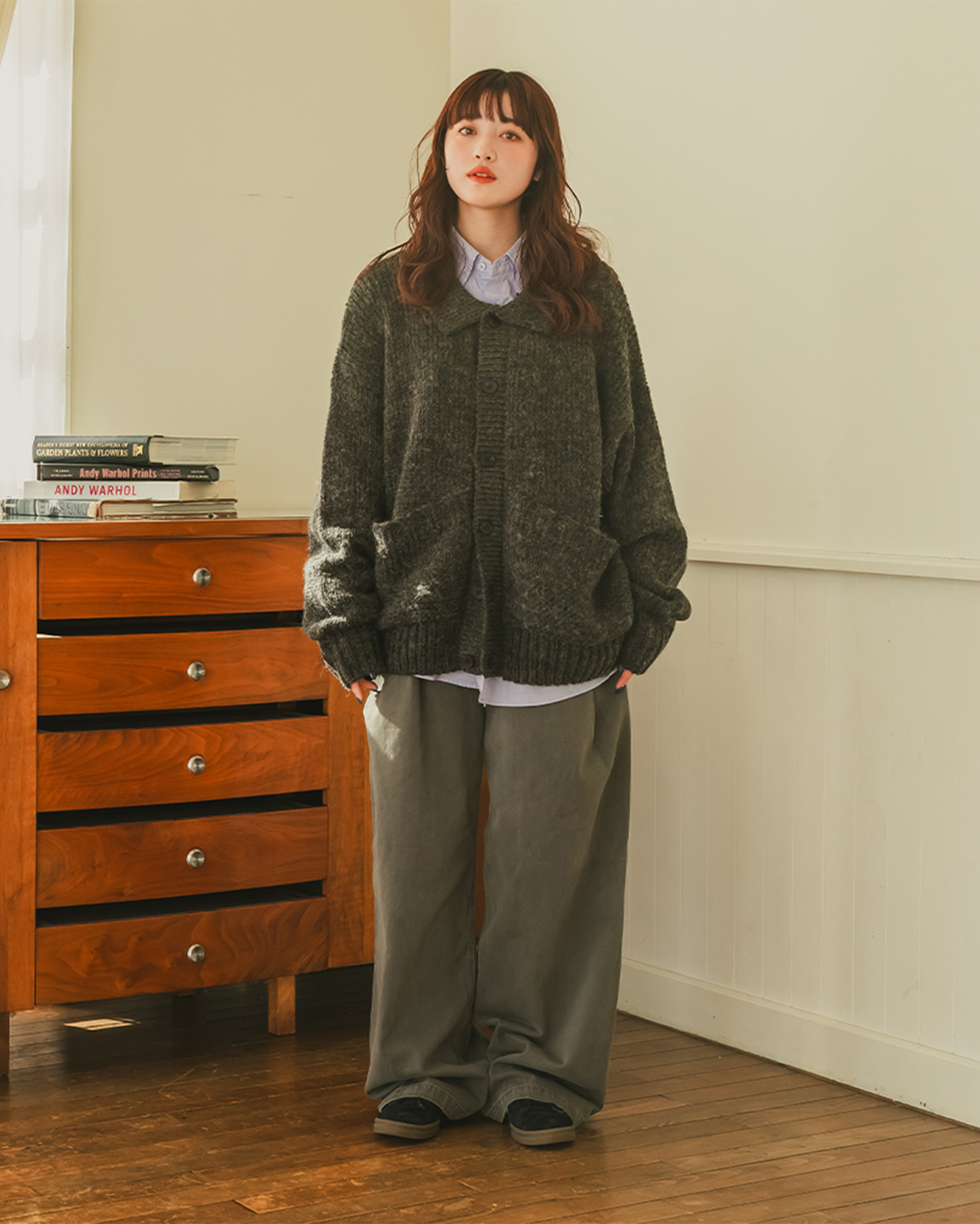 【resoll】ポケットウールボタンカーディガン charcoal 秋再入荷](ORIGINAL) ポケットウールボタンカーディガン