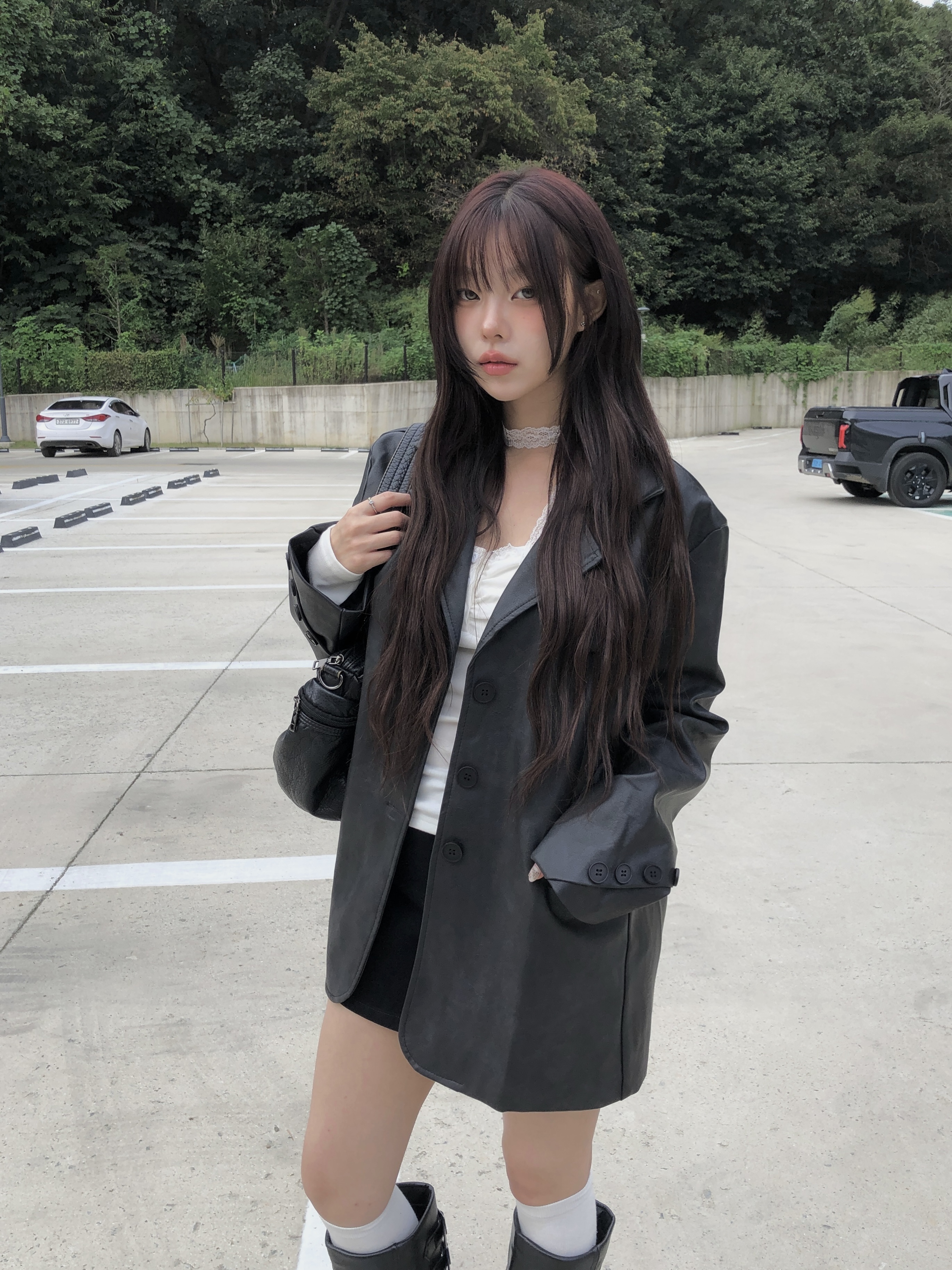 フェイクレザーオーバーサイジングブレザージャケット