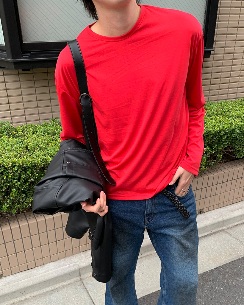 （ユニセックス）シンプルラウンド長袖Tシャツ