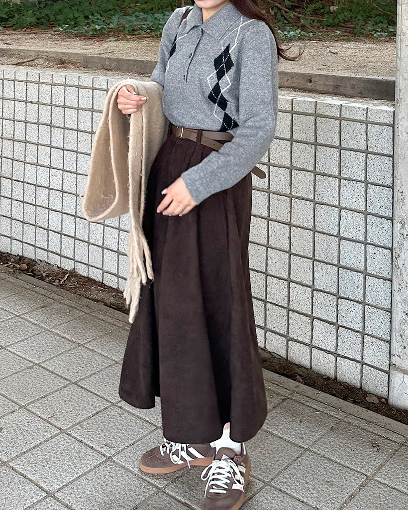 コーデュロイフレアロングスカート