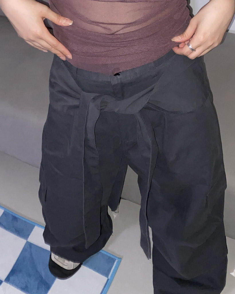 レイヤードベルトカーゴナイロンワイドパンツ | ファッション通販