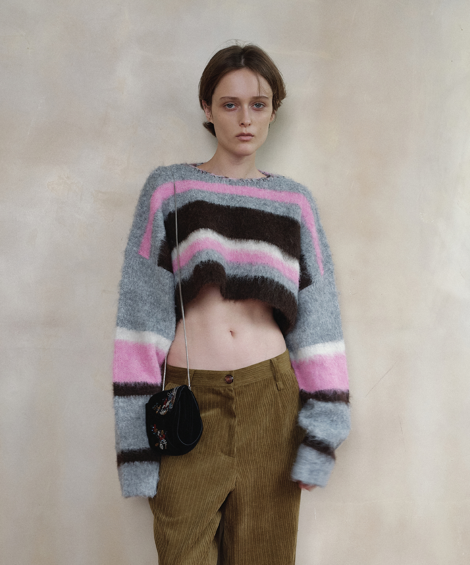 【購入特典】[yu x overdue flair] HAIRY WOOL CROP KNIT_STRIPE