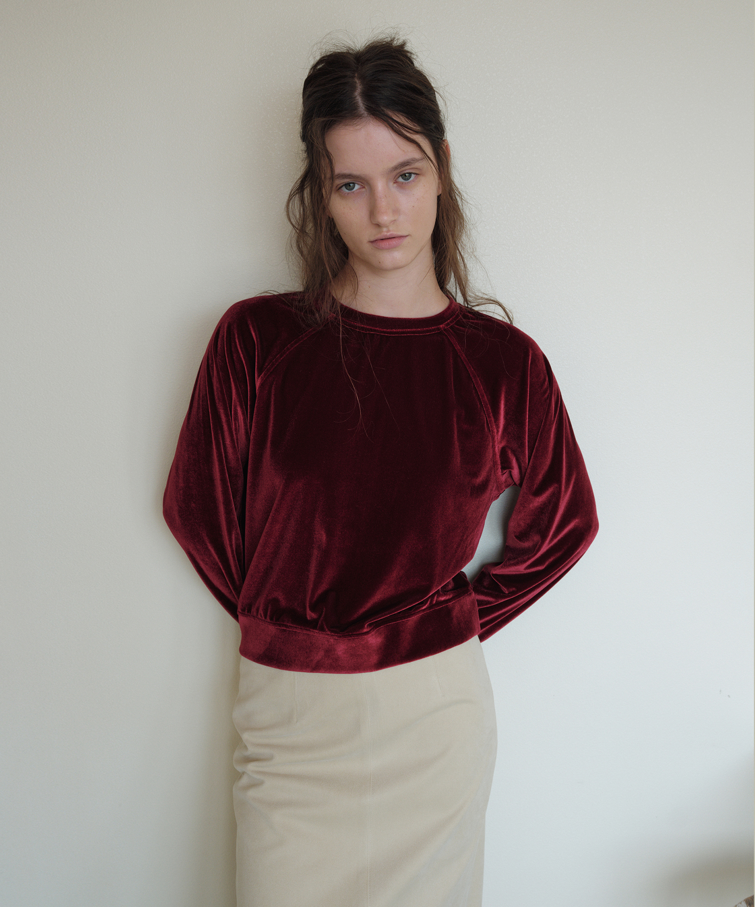 VELVET RAGLAN T-SHIRT_RUBY RED