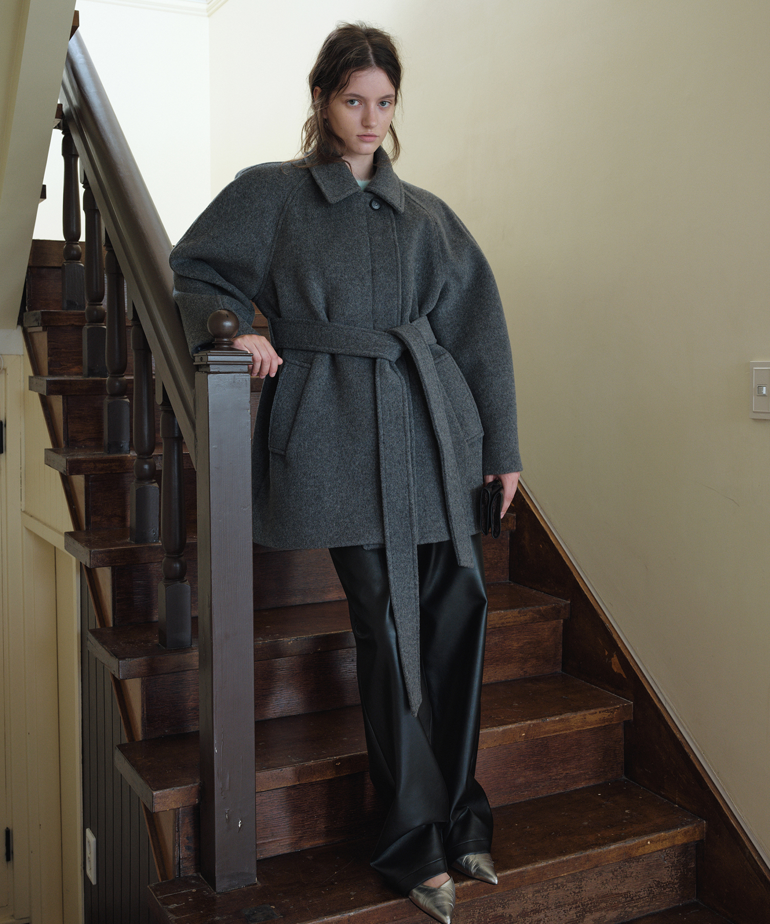【購入特典】[yang x overdue flair] VOLUME SLEEVE WOOL HALF COAT_GREY