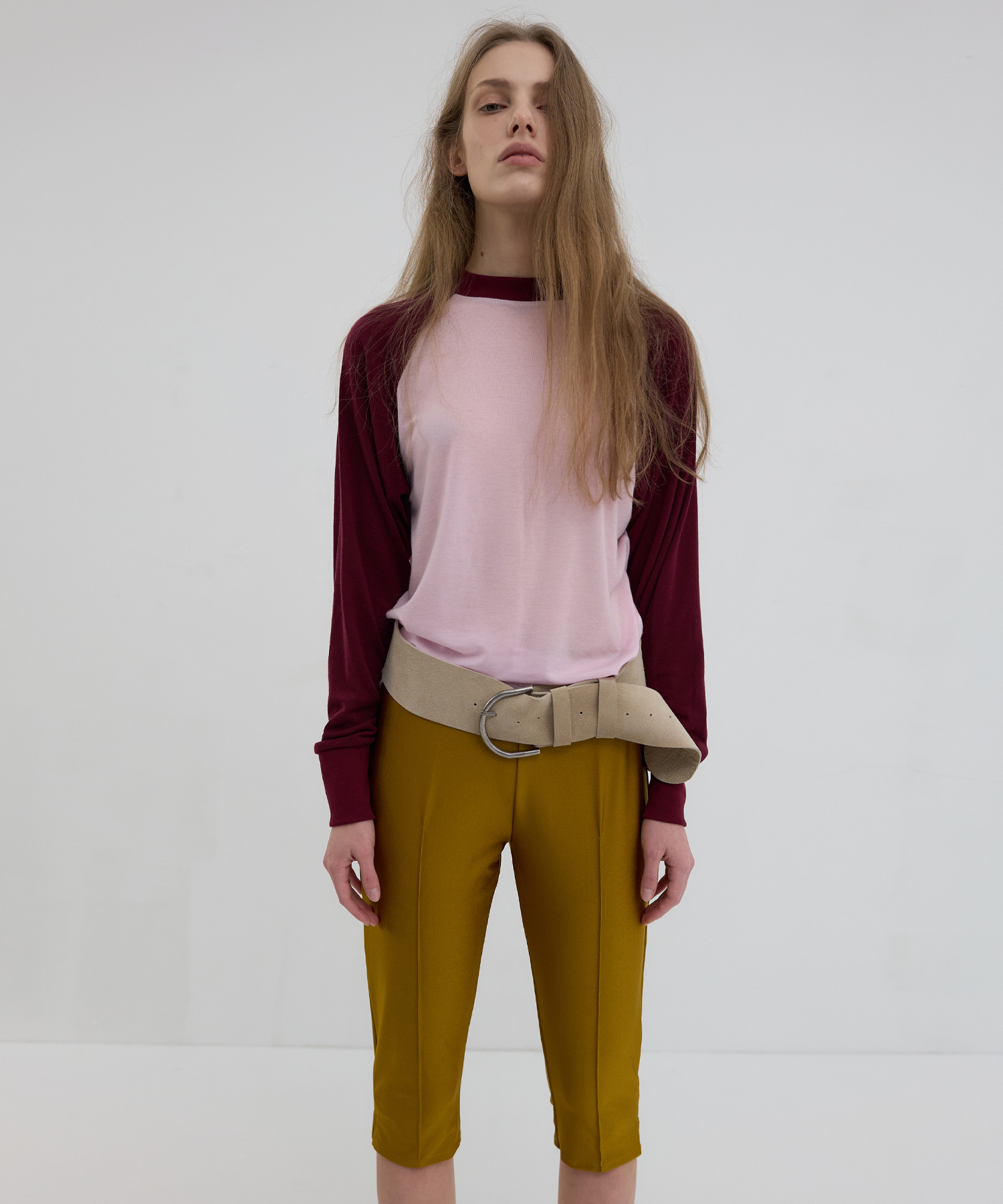 COLOR COMBI RAGLAN T-SHIRT_PINK/BURGUNDY