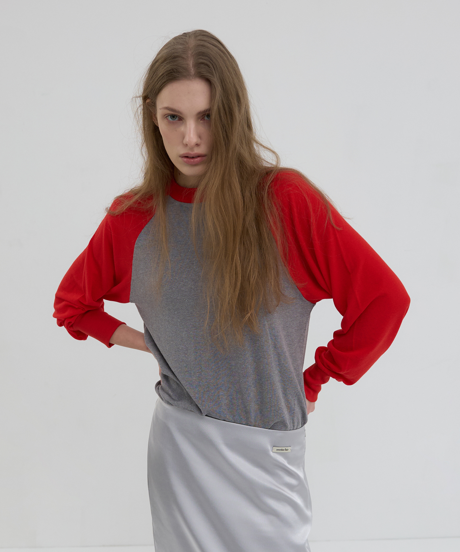 COLOR COMBI RAGLAN T-SHIRT_GRAY/RED