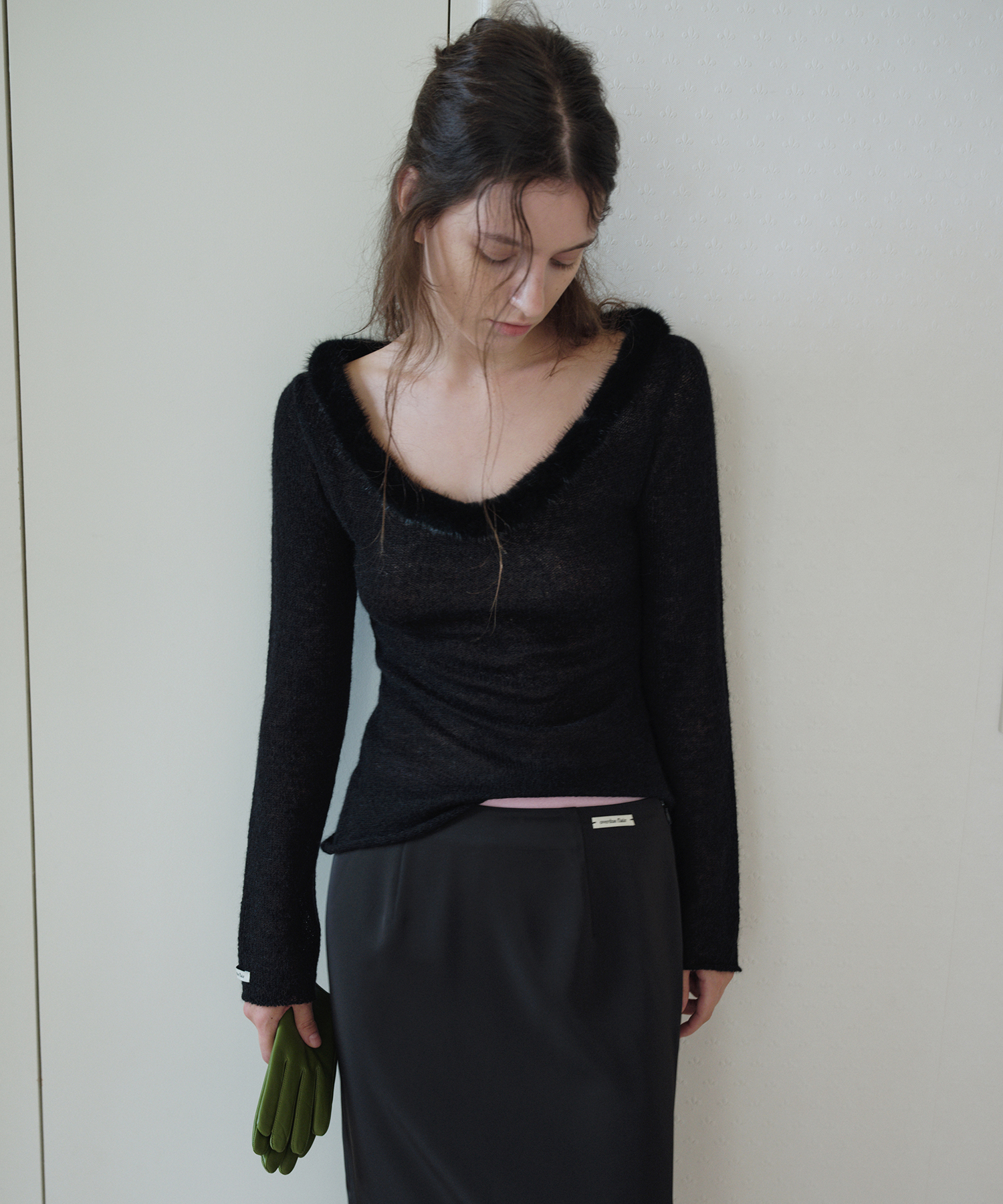 【購入特典】[yu x overdue flair] MINK FUR TRIMMED MOHAIR KNIT_BLACK