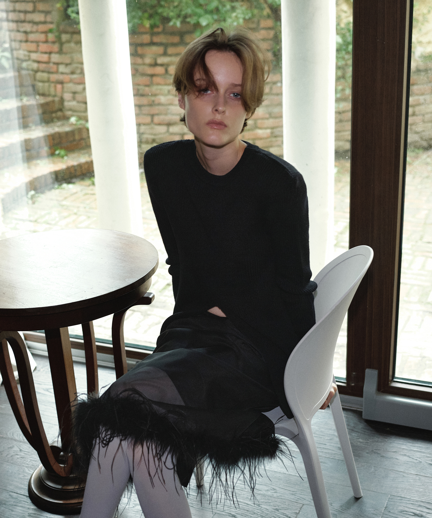 [INNER SET] FUR TRIMMED LAYERED SKIRT_BLACK