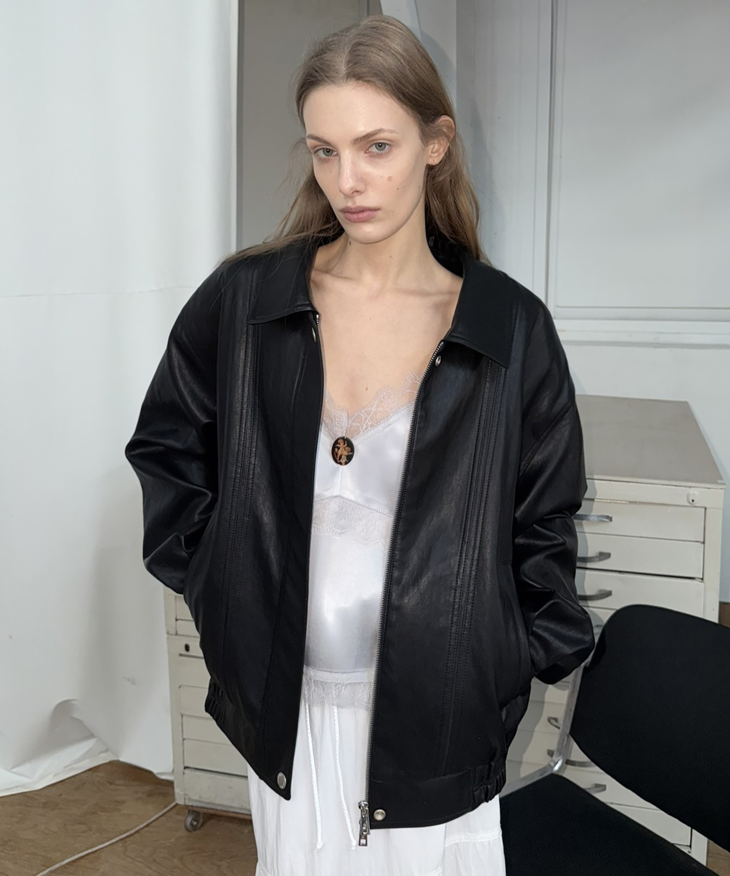 VINTAGE LEATHER BLOUSON JACKET_BLACK