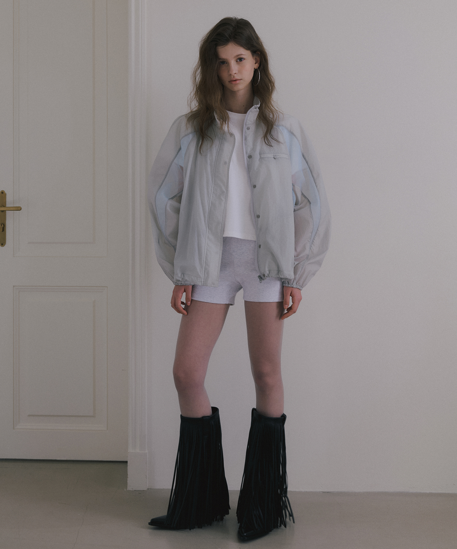 INCISION NYLON BLOUSON JUMPER_LIGHT GREY/BLUE