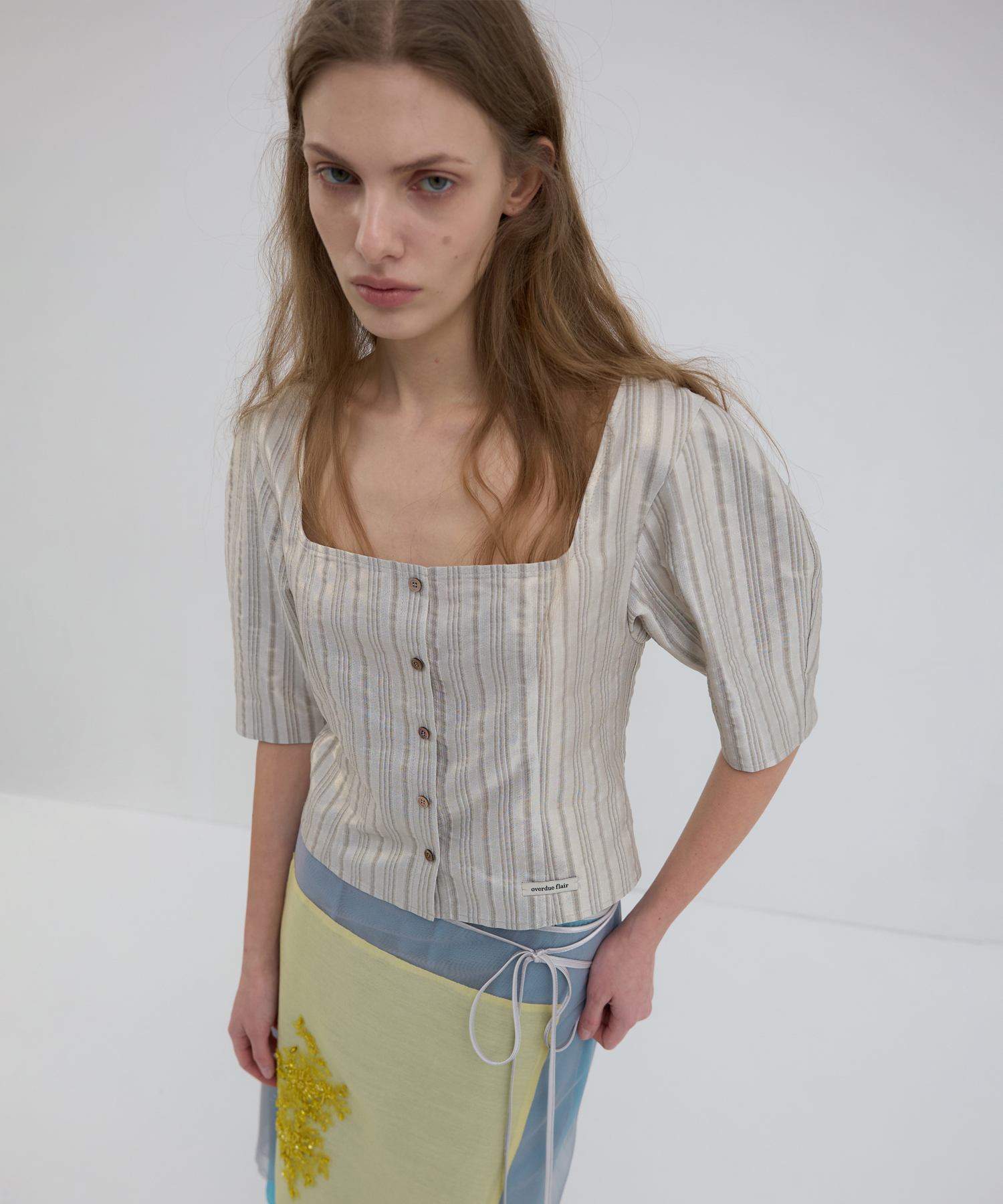 SQUARE NECK VOLUME BLOUSE_ANTIQUE STRIPE