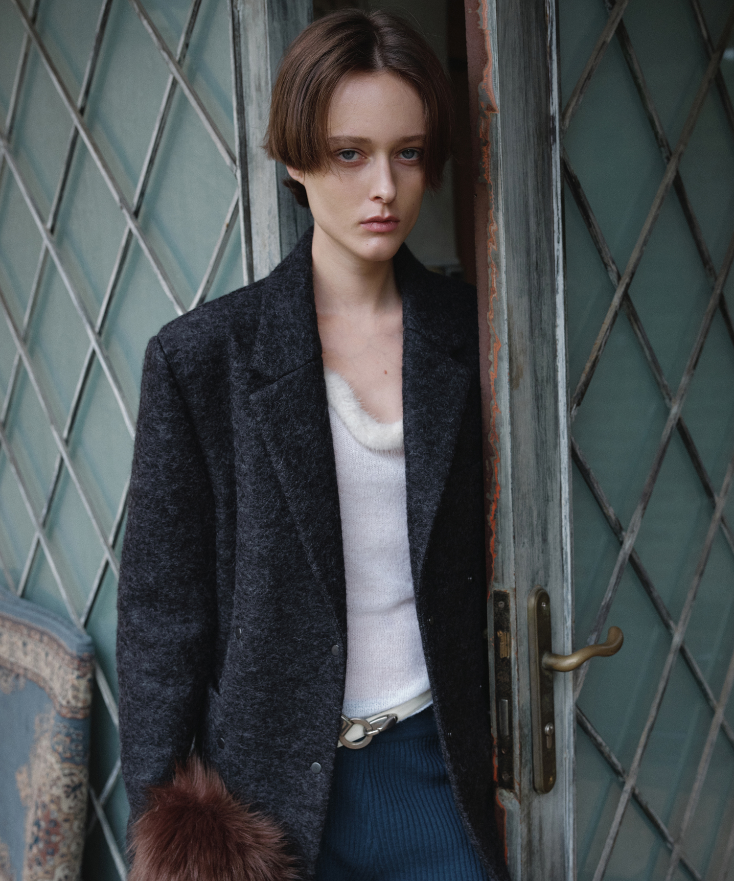 SNAP TWO-WAY OVERSIZED WOOL JACKET_CHARCOAL