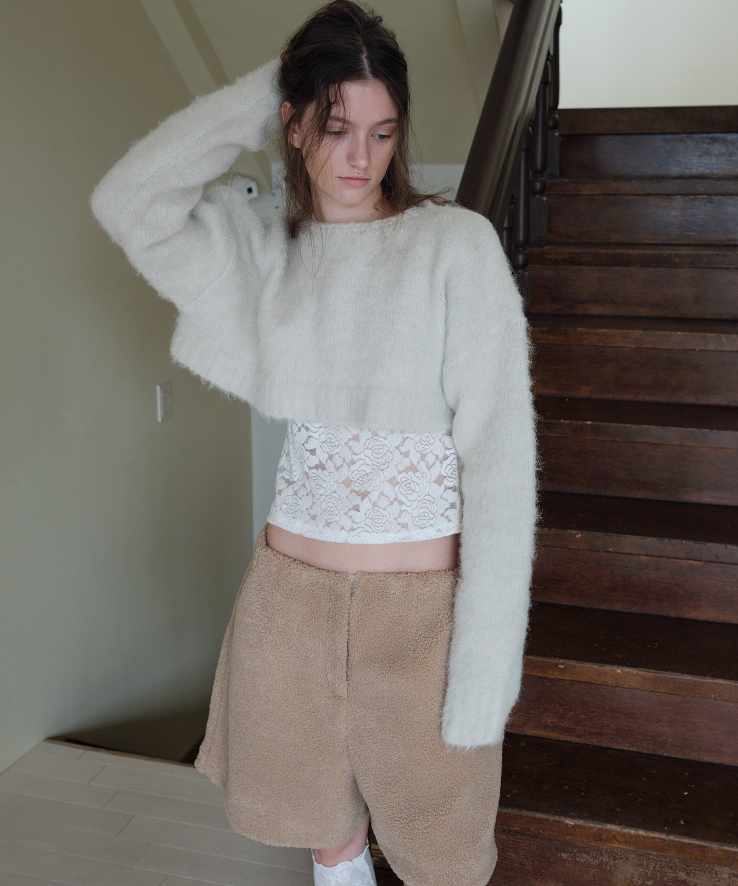 HAIRY WOOL CROP KNIT_IVORY
