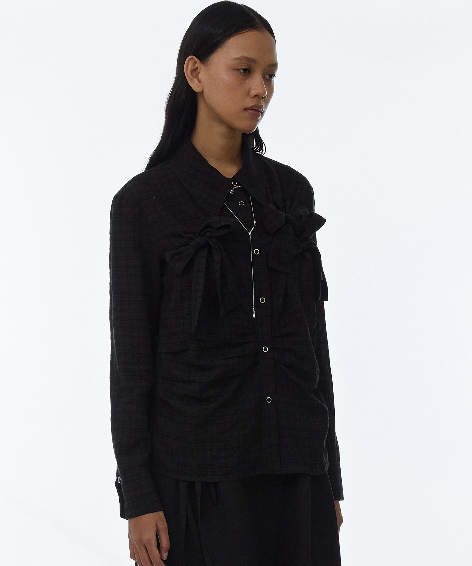 Ribbon Tie Shirt [Black]