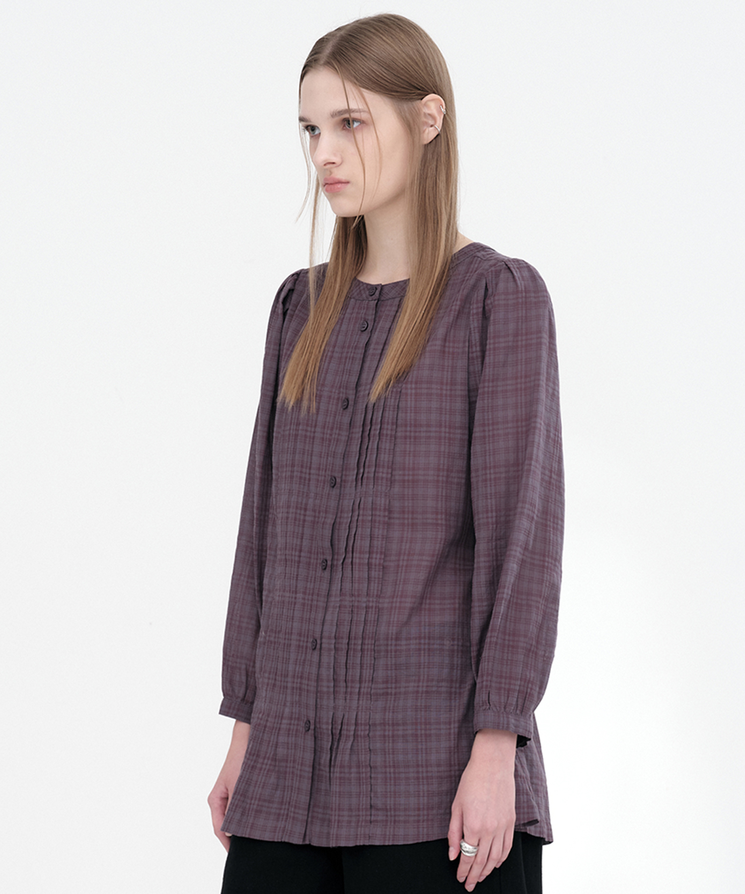 Tuck Pleats Puff Blouse [Vintage Purple]