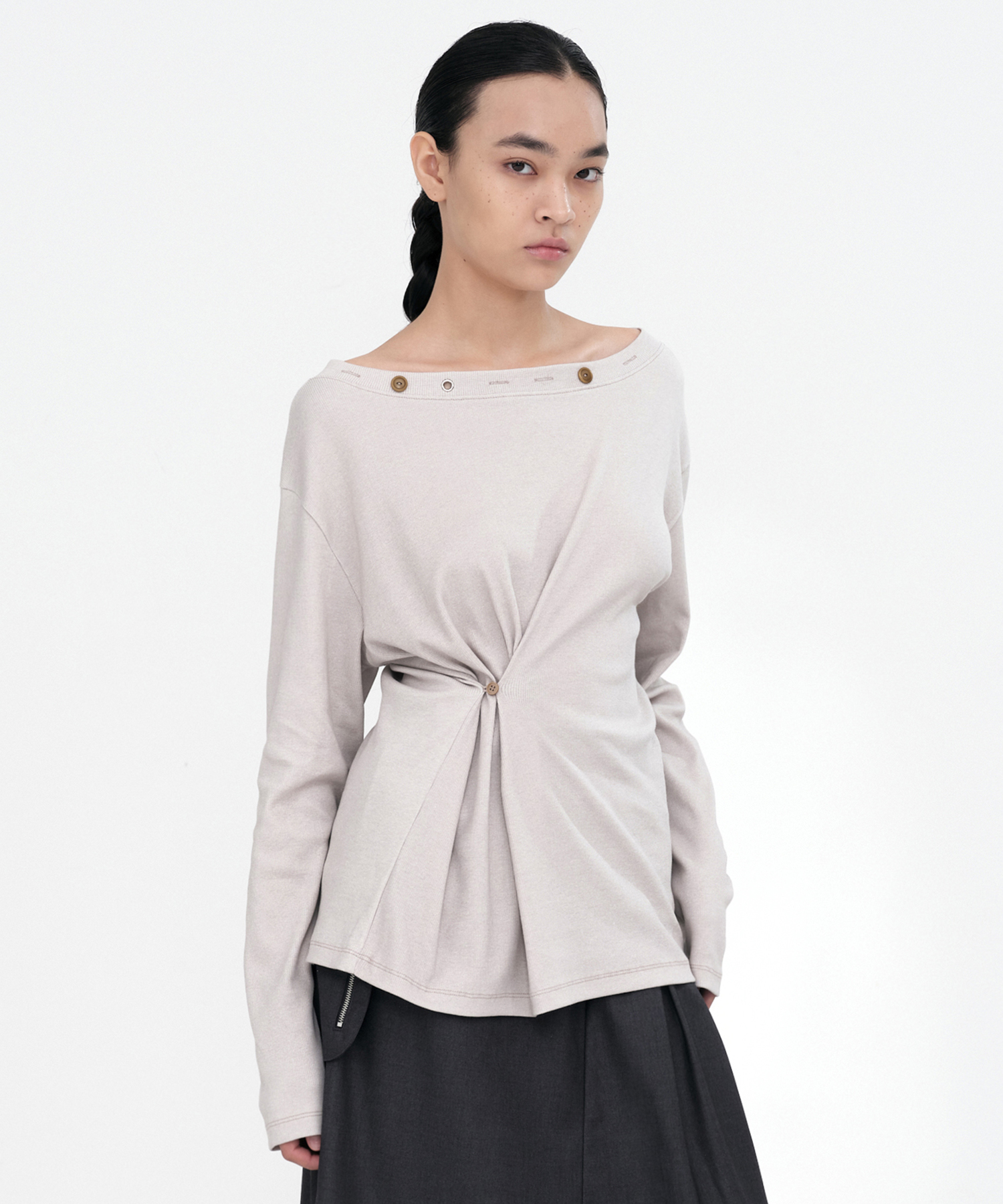 Button Mix T-Shirts [Beige]