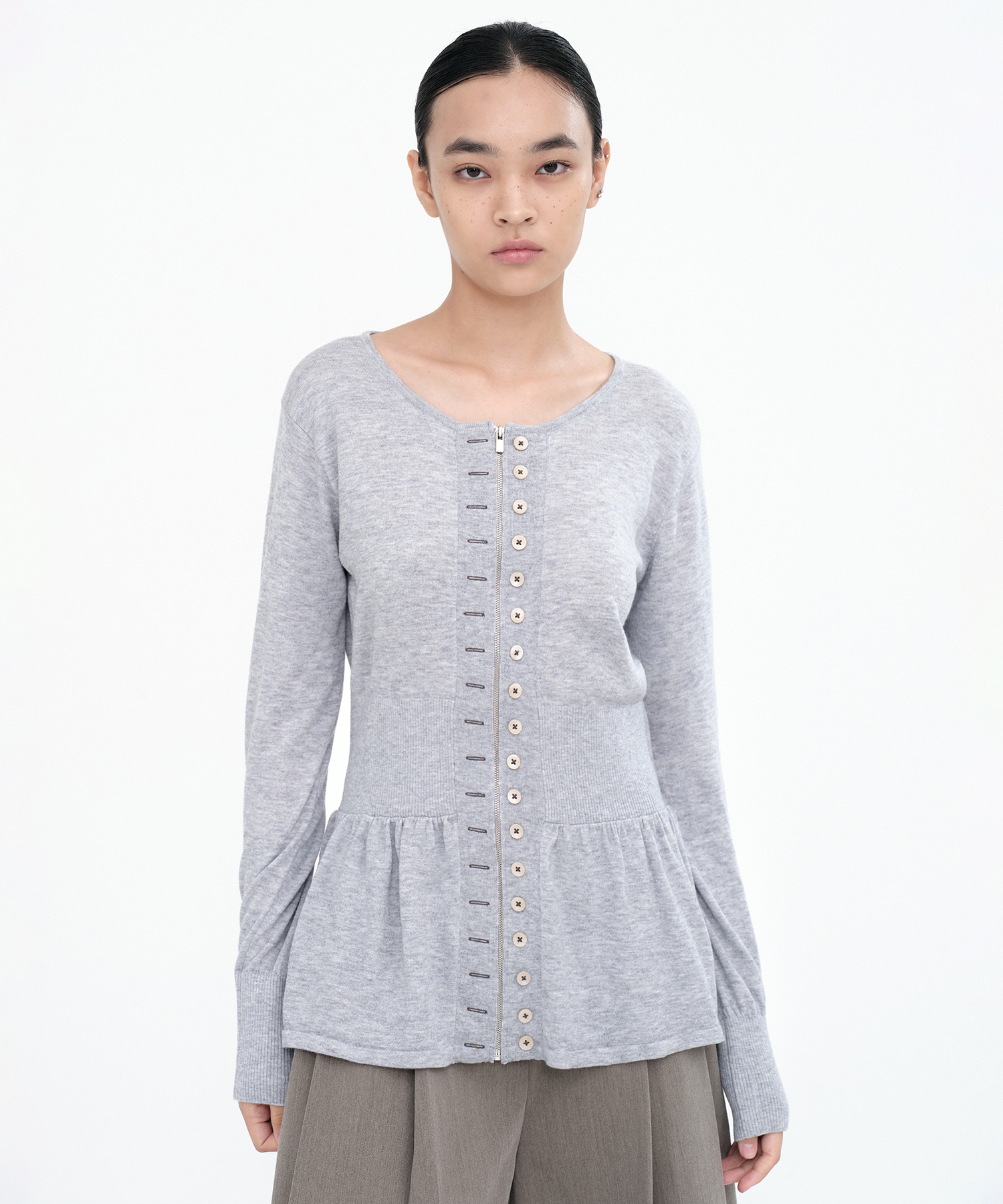 購入特典】Fake Button Zip-Up Cardigan [Gray] | ファッション通販