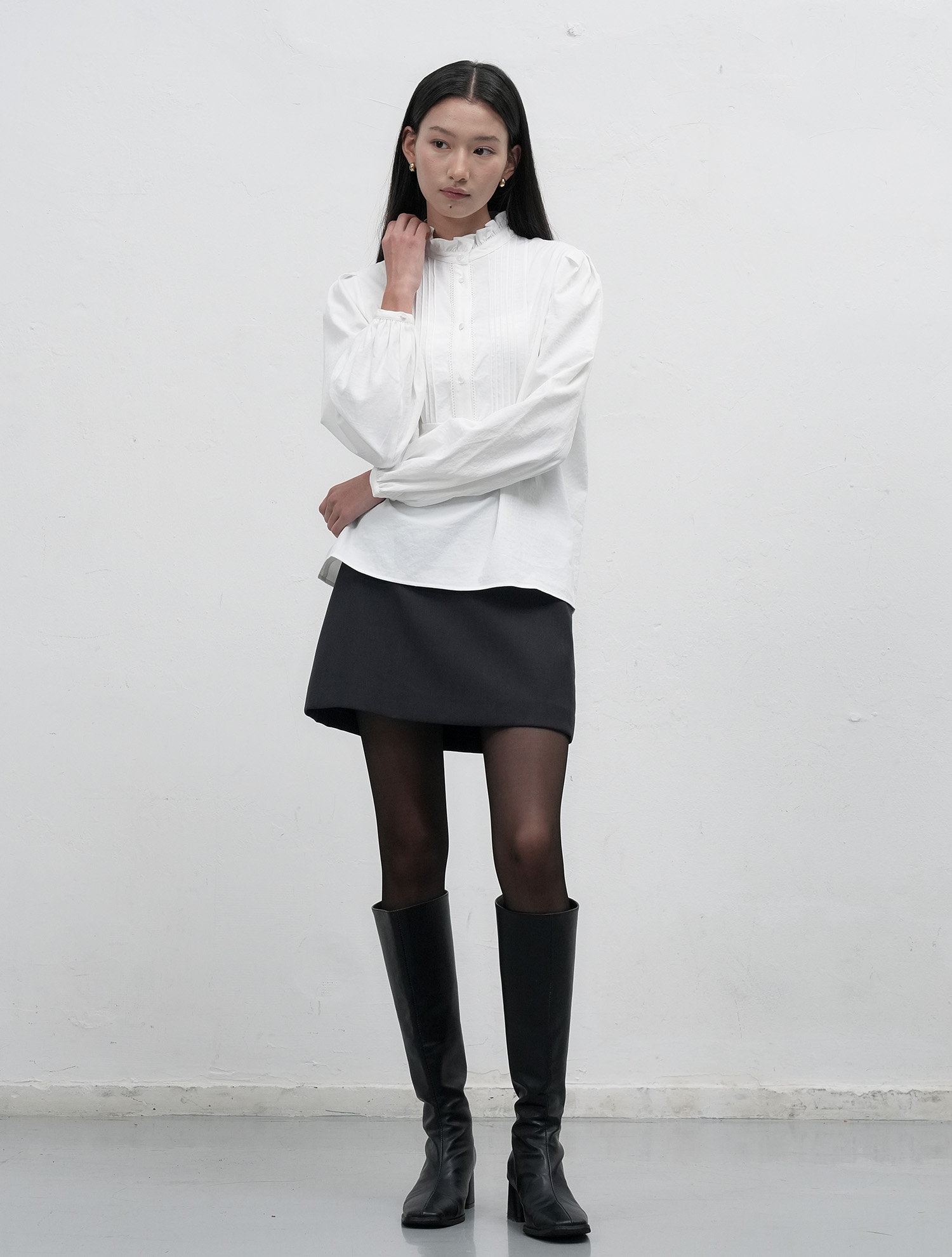 frill neck race blouse