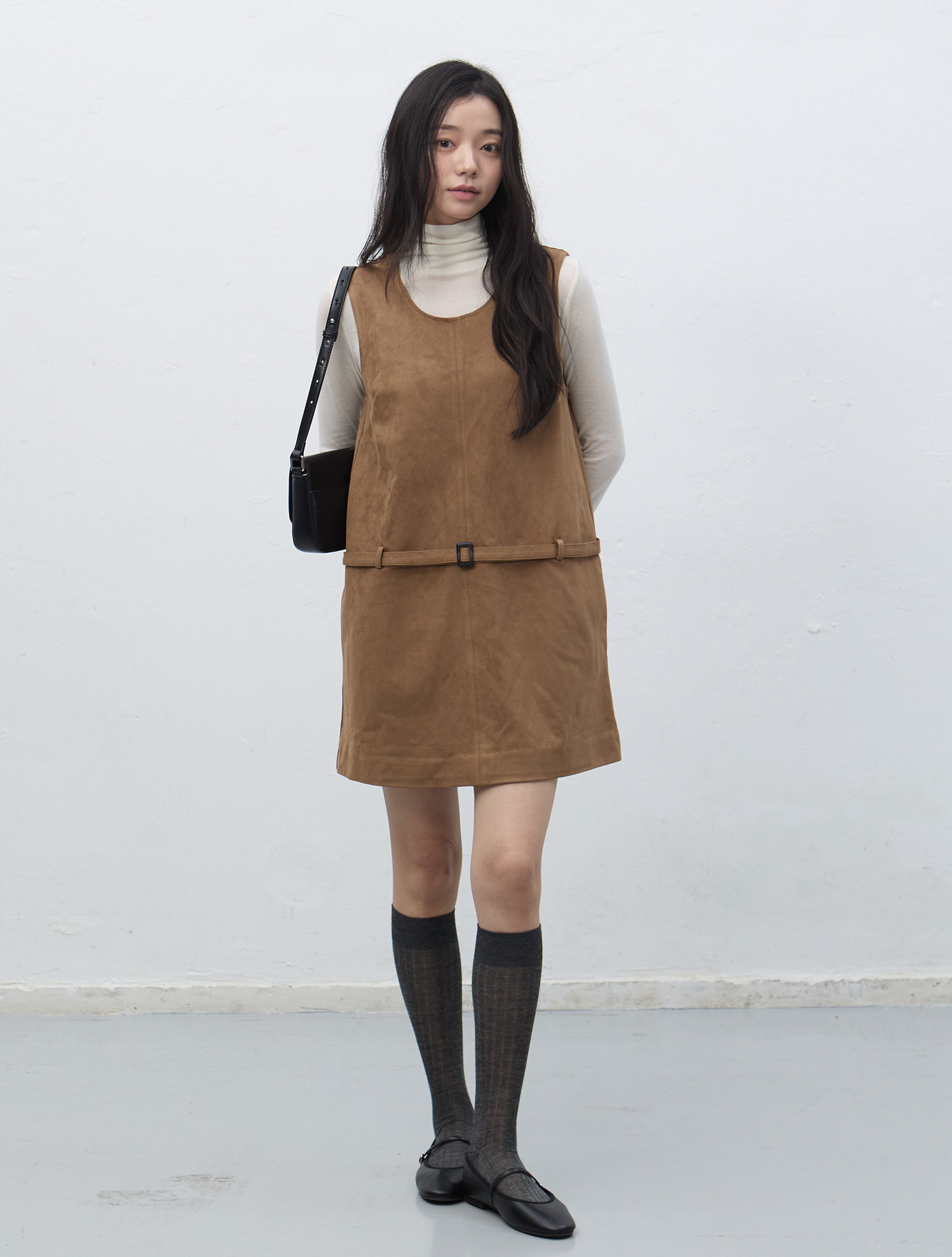 suede belted one-piece
