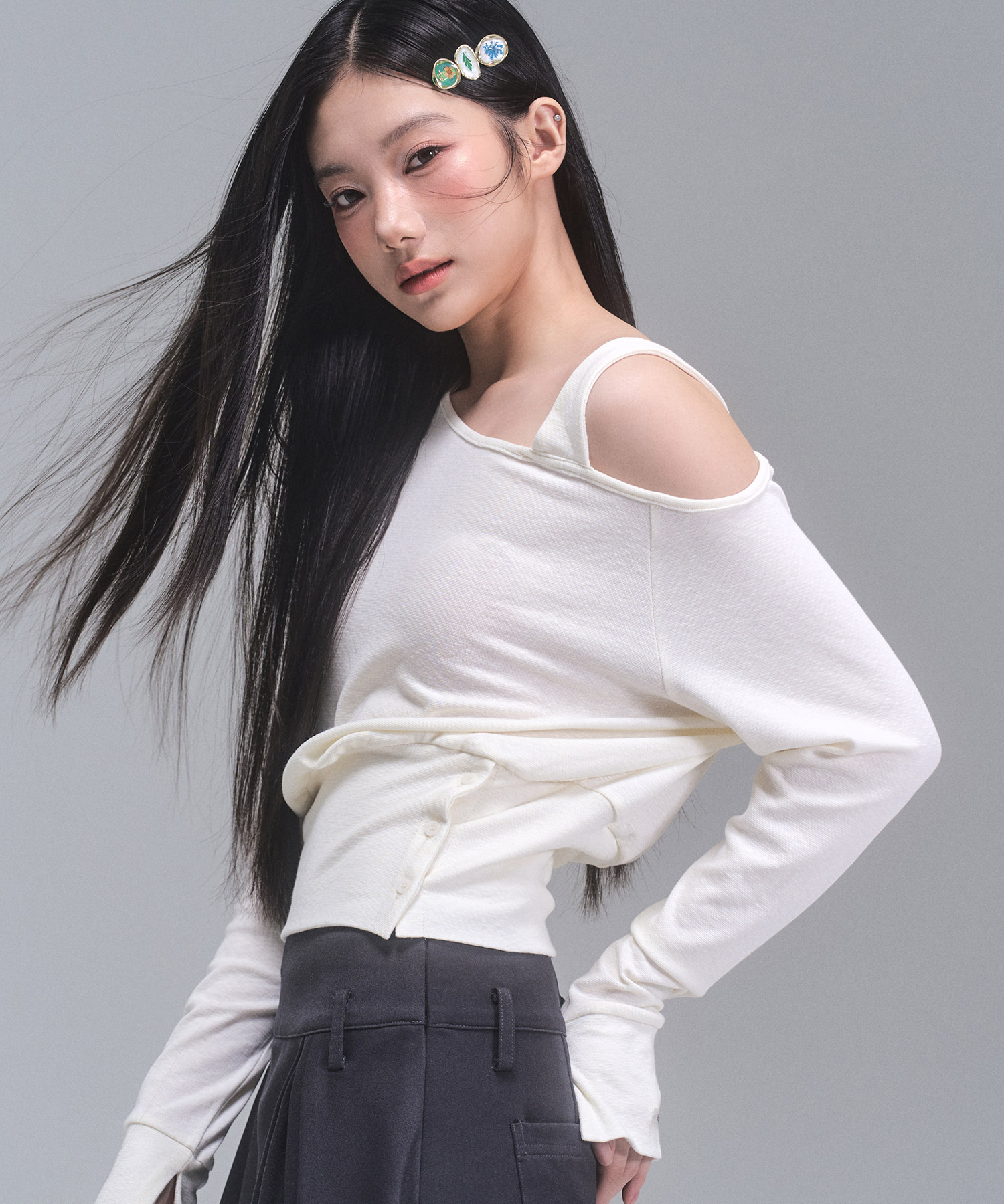 バックシャーリングロングスリーブトップ ジョイシャーリングロングスリーブトップ[WHITE] | ファッション通販