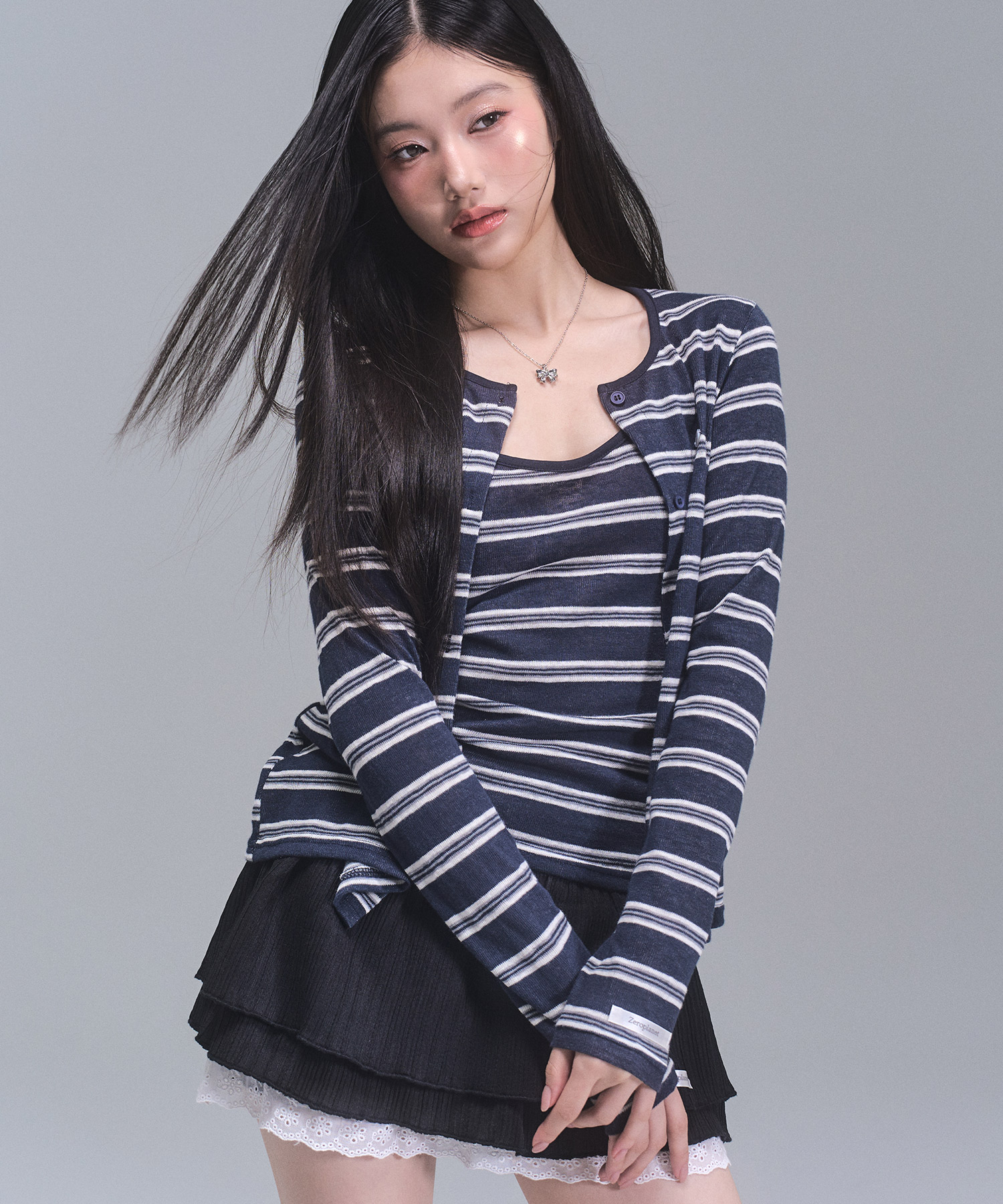 キャリーストライプカーディガンセット[NAVY] | ファッション通販